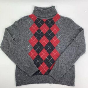 Apt 9 Cashmere Sweater Argyle Turtleneck Gray Red & Black Women Size Large